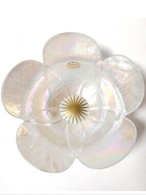 VTG Akcam Turkish Handmade Iridescent White Lotus Flower Fruit Bowl Centerpiece